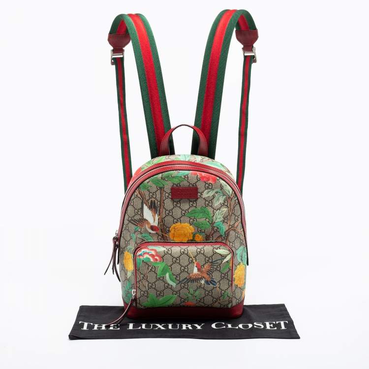 Pre Owned Gucci Beige/Red GG Supreme Canvas And Leather Tian Print Backpack