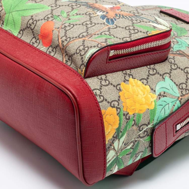 Pre Owned Gucci Beige/Red GG Supreme Canvas And Leather Tian Print Backpack