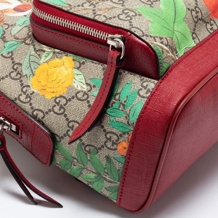 Pre Owned Gucci Beige/Red GG Supreme Canvas And Leather Tian Print Backpack