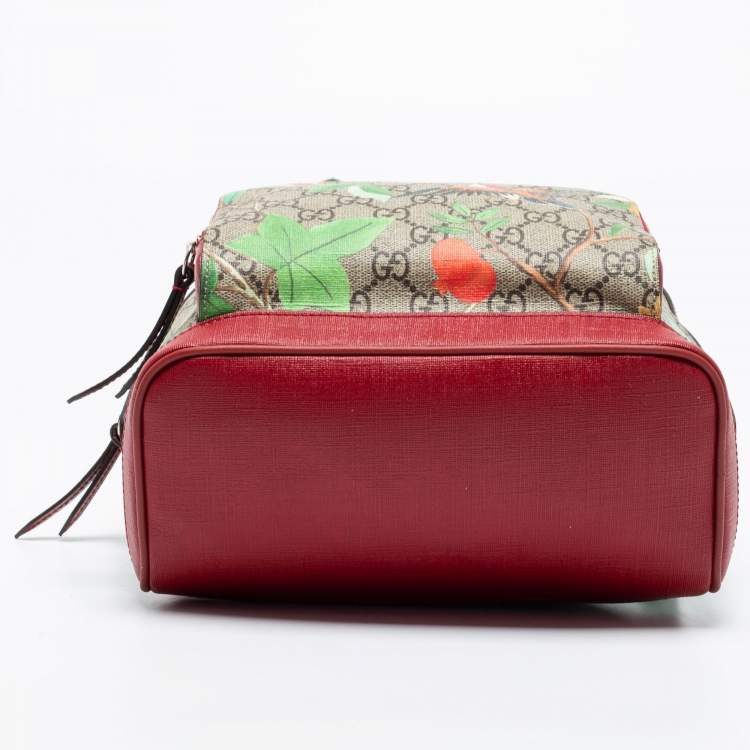 Pre Owned Gucci Beige/Red GG Supreme Canvas And Leather Tian Print Backpack