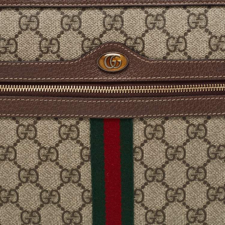 Pre Owned Gucci Beige/Brown GG Supreme Canvas And Leather Ophidia Pouch