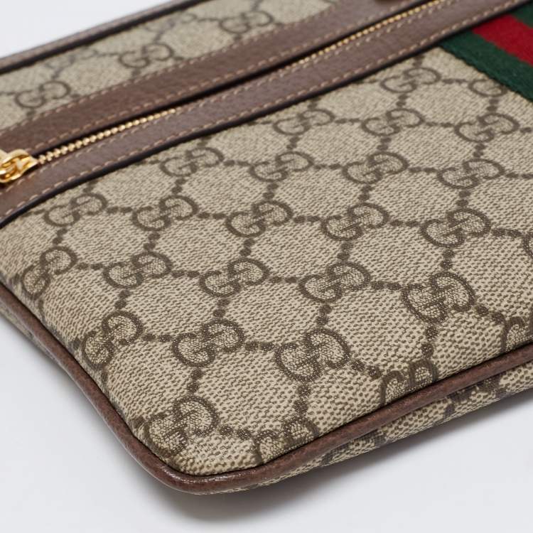 Pre Owned Gucci Beige/Brown GG Supreme Canvas And Leather Ophidia Pouch