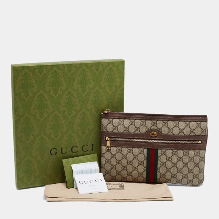 Pre Owned Gucci Beige/Brown GG Supreme Canvas And Leather Ophidia Pouch