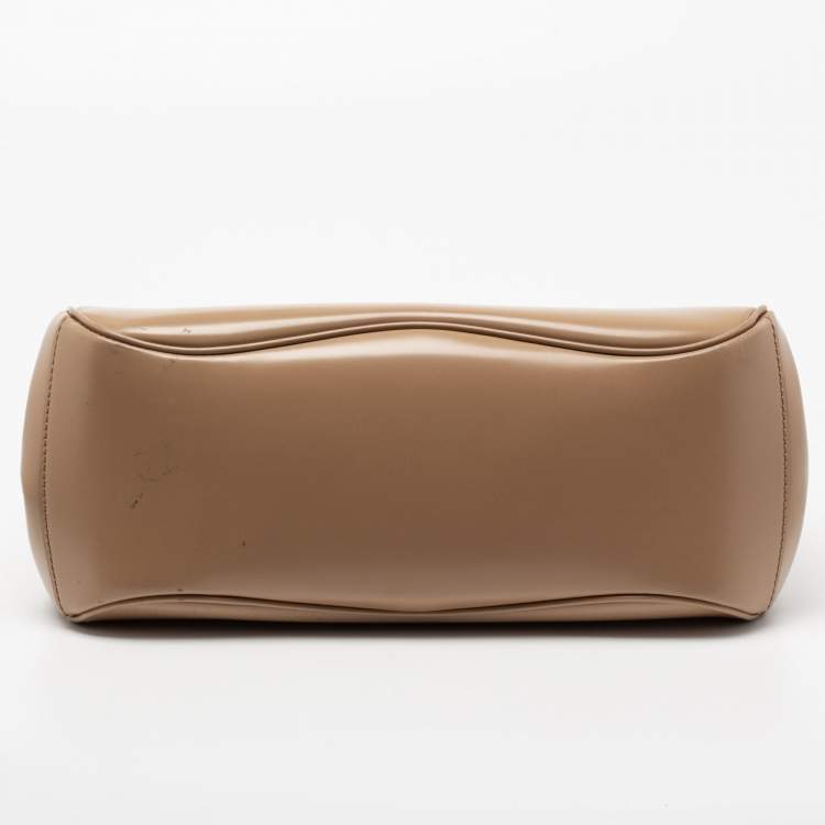 Pre Owned Gucci Beige Leather Lady Lock Bamboo Top Handle Bag