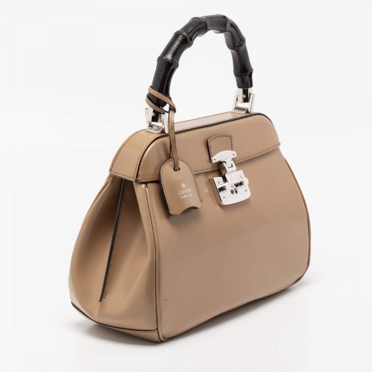 Pre Owned Gucci Beige Leather Lady Lock Bamboo Top Handle Bag