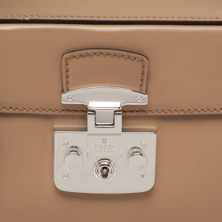 Pre Owned Gucci Beige Leather Lady Lock Bamboo Top Handle Bag
