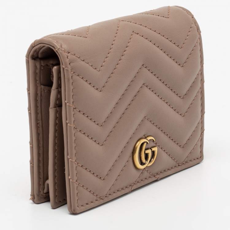 Pre Owned Gucci Dusty Pink Matelassé Leather GG Marmont Card Case