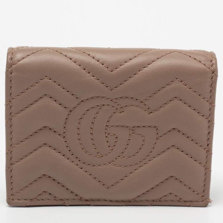 Pre Owned Gucci Dusty Pink Matelassé Leather GG Marmont Card Case
