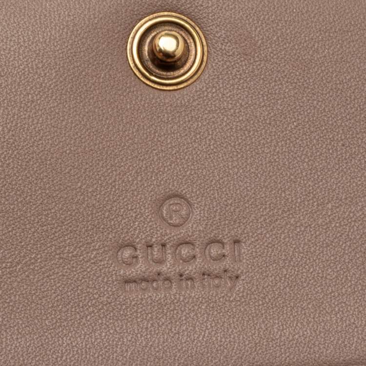 Pre Owned Gucci Dusty Pink Matelassé Leather GG Marmont Card Case