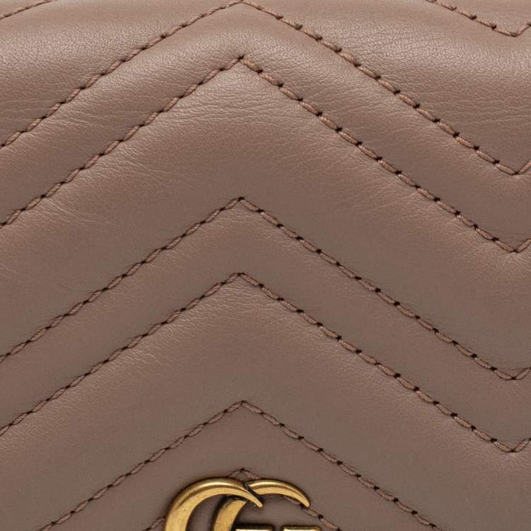 Pre Owned Gucci Dusty Pink Matelassé Leather GG Marmont Card Case