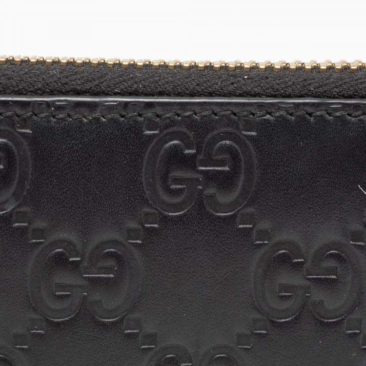 Pre Owned Gucci Black Guccissima Leather Zip Card Case