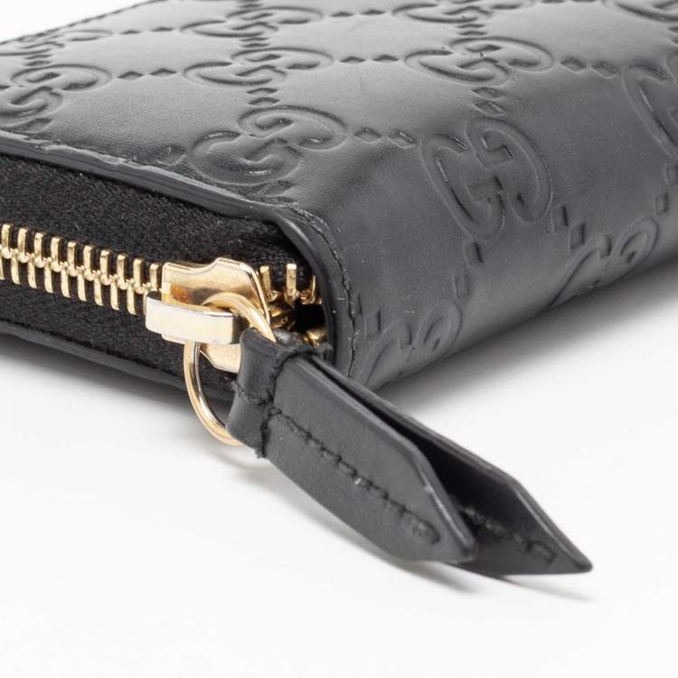 Pre Owned Gucci Black Guccissima Leather Zip Card Case
