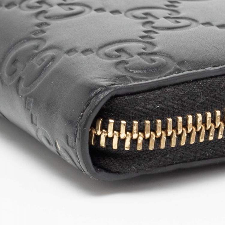 Pre Owned Gucci Black Guccissima Leather Zip Card Case