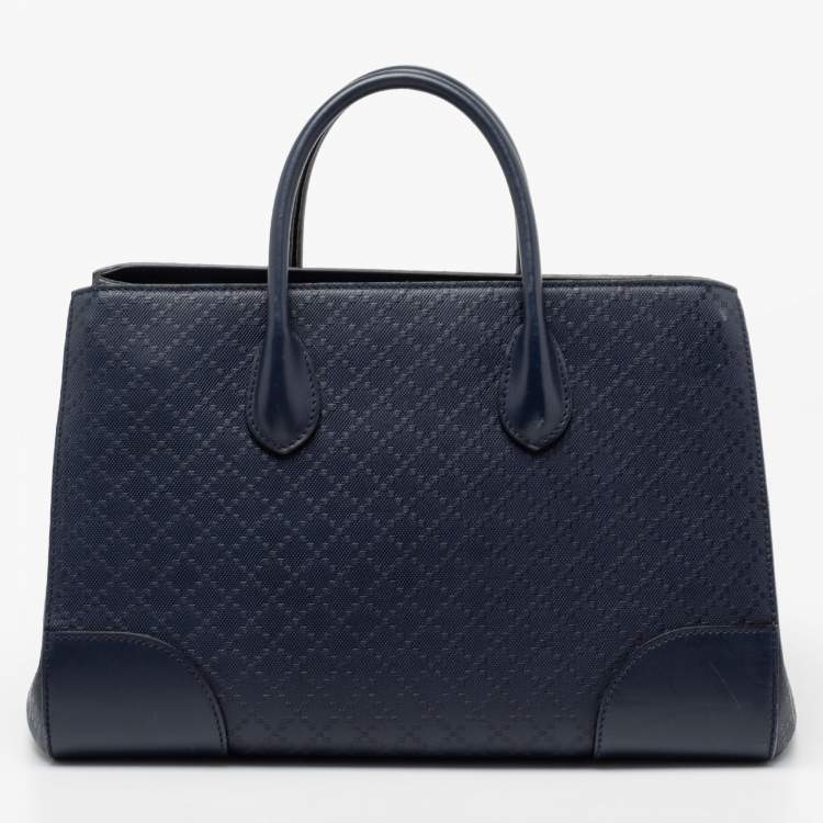 Pre Owned Gucci Navy Blue Diamante Leather Top Zip Shopper Tote