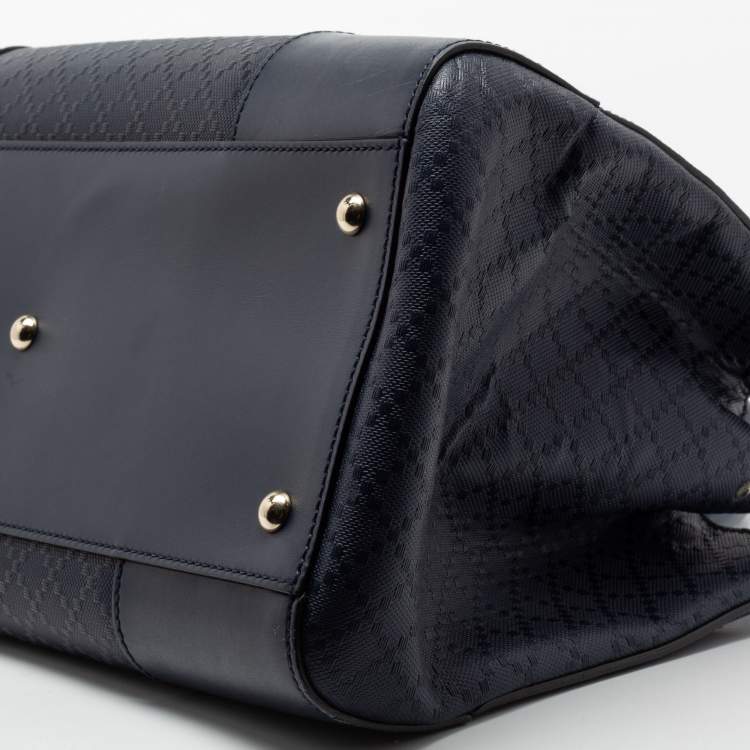 Pre Owned Gucci Navy Blue Diamante Leather Top Zip Shopper Tote