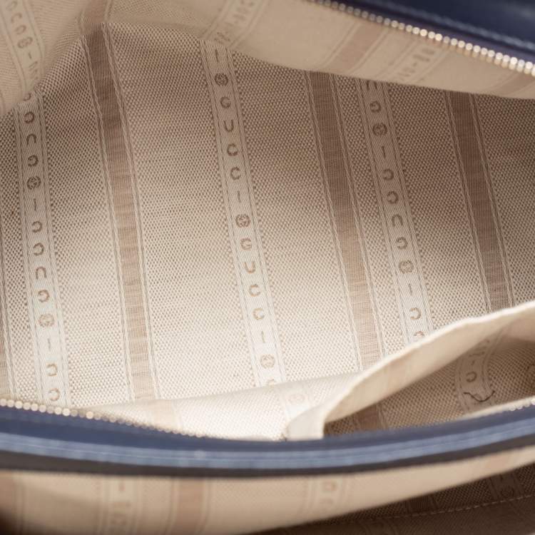 Pre Owned Gucci Navy Blue Diamante Leather Top Zip Shopper Tote