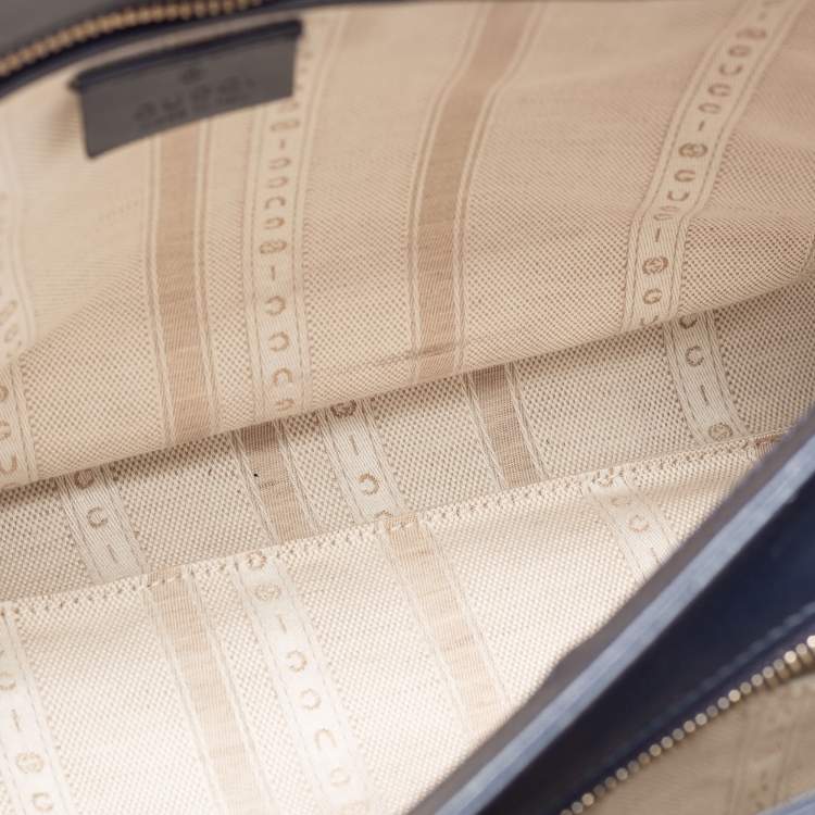 Pre Owned Gucci Navy Blue Diamante Leather Top Zip Shopper Tote