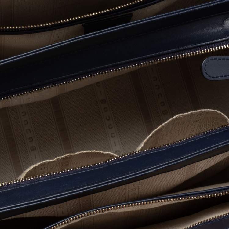 Pre Owned Gucci Navy Blue Diamante Leather Top Zip Shopper Tote