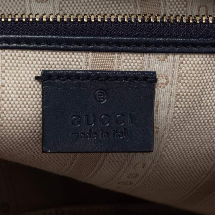 Pre Owned Gucci Navy Blue Diamante Leather Top Zip Shopper Tote