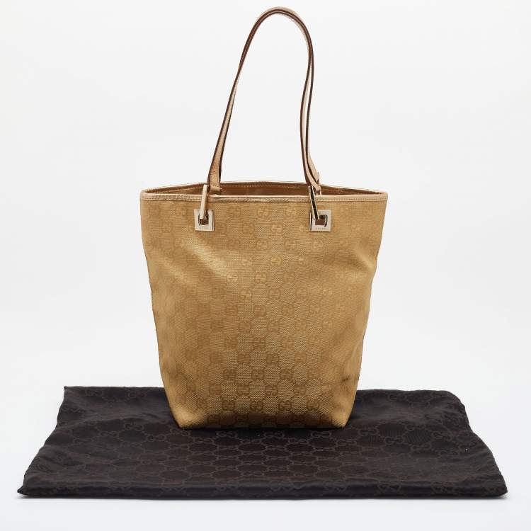Pre Owned Gucci Gold GG Canvas and Leather Tote