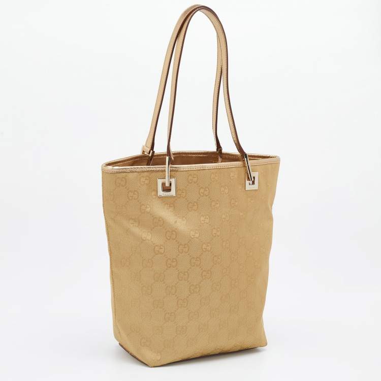 Pre Owned Gucci Gold GG Canvas and Leather Tote