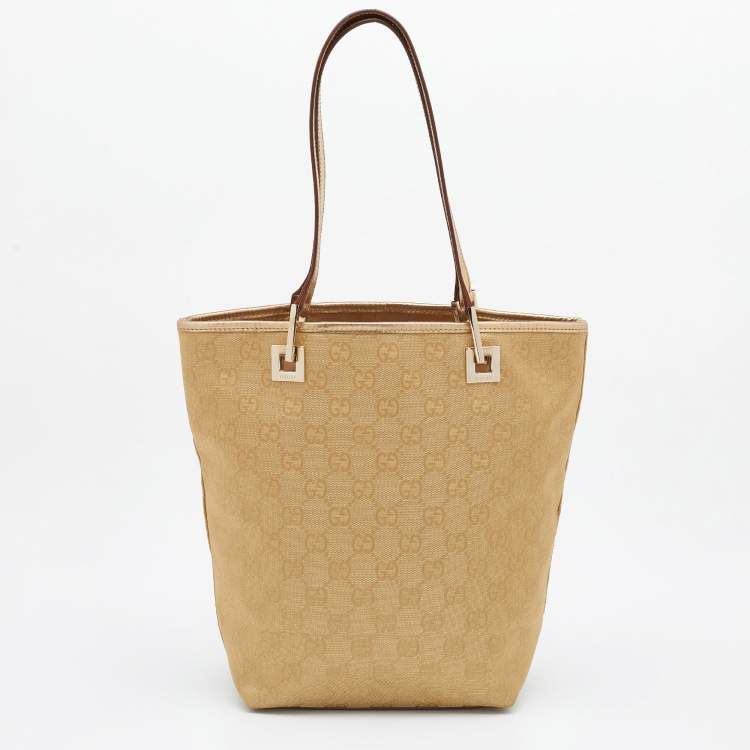 Pre Owned Gucci Gold GG Canvas and Leather Tote