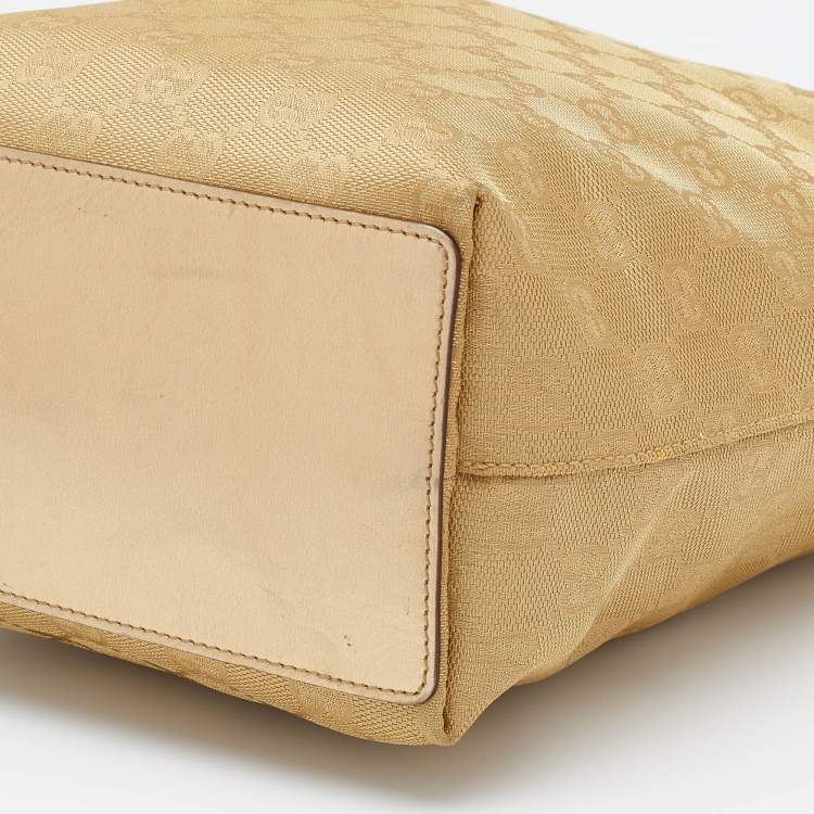 Pre Owned Gucci Gold GG Canvas and Leather Tote