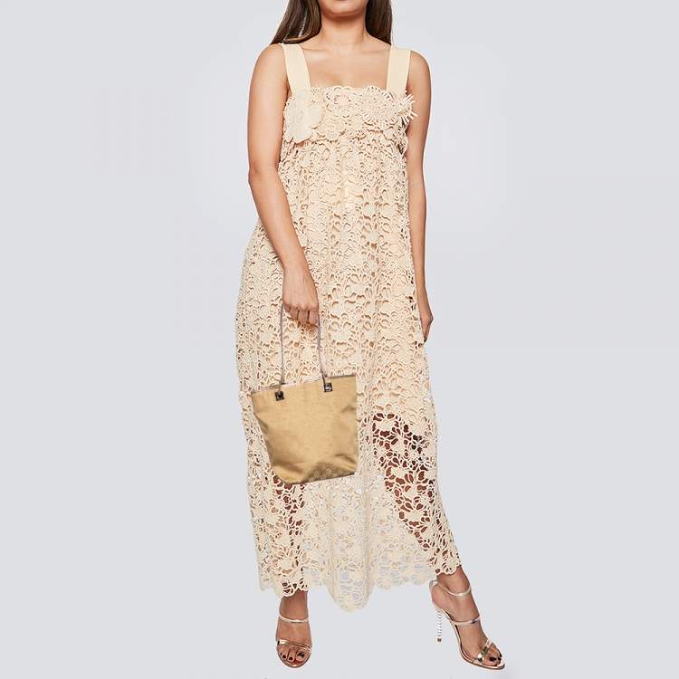 Pre Owned Gucci Gold GG Canvas and Leather Tote