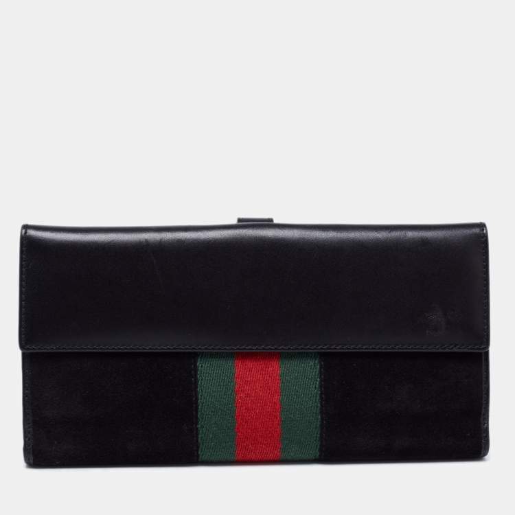 Pre Owned Gucci Black Suede And Canvas Web Wallet
