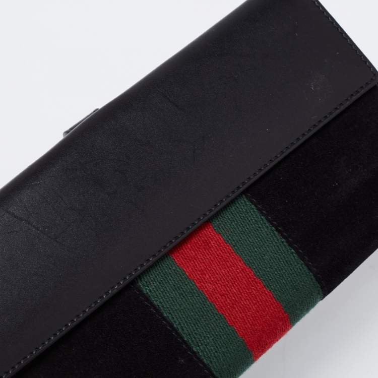 Pre Owned Gucci Black Suede And Canvas Web Wallet