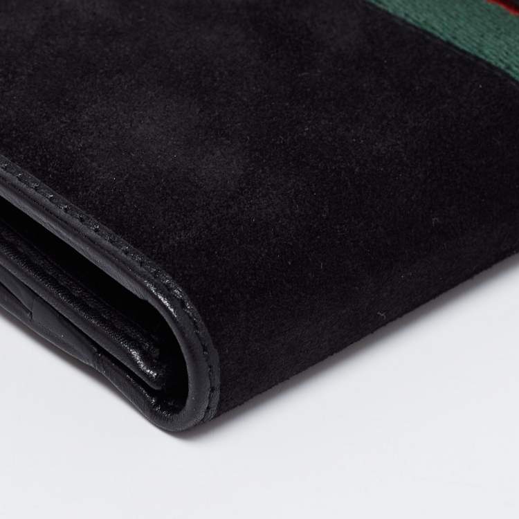 Pre Owned Gucci Black Suede And Canvas Web Wallet