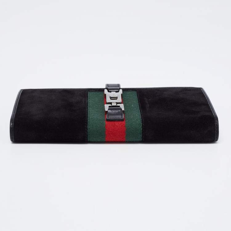 Pre Owned Gucci Black Suede And Canvas Web Wallet