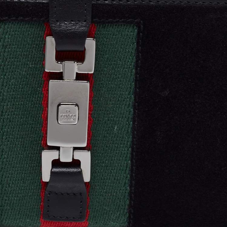 Pre Owned Gucci Black Suede And Canvas Web Wallet