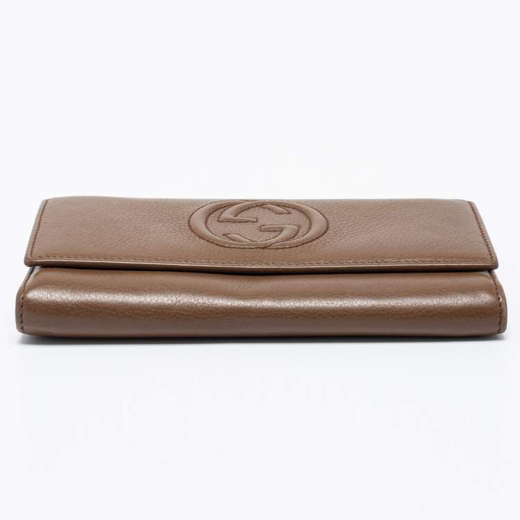 Pre Owned Gucci Brown Leather Soho Flap Continental Wallet