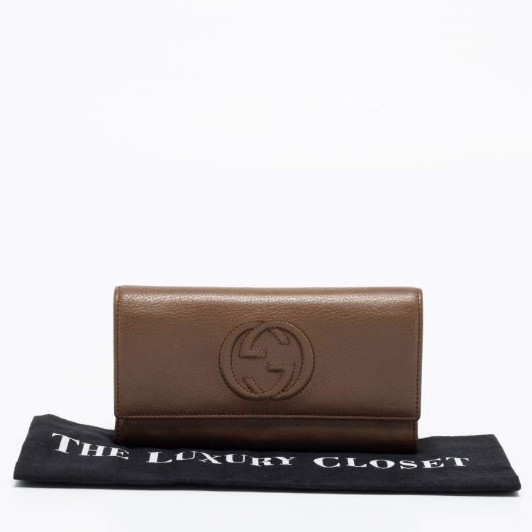 Pre Owned Gucci Brown Leather Soho Flap Continental Wallet