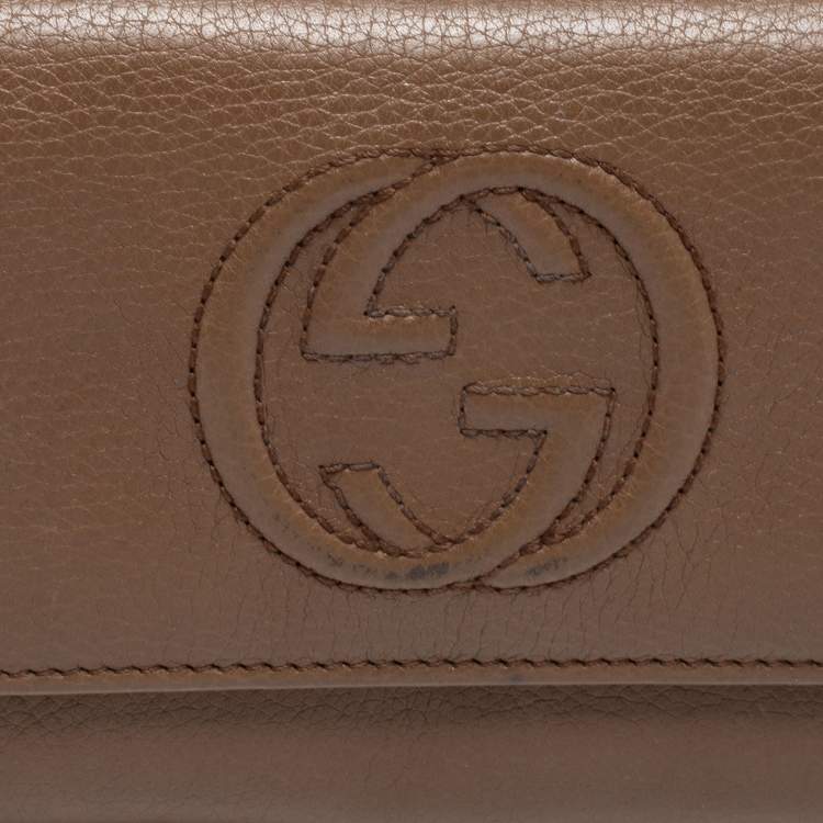 Pre Owned Gucci Brown Leather Soho Flap Continental Wallet