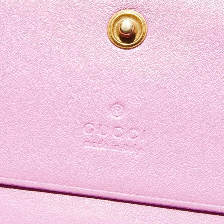 Pre Owned Gucci Pink Matelassé Leather GG Marmont Card Case