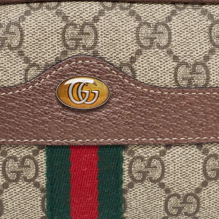 Pre Owned Gucci Beige/Brown GG Supreme Coated Canvas and Leather Ophidia Belt Bag