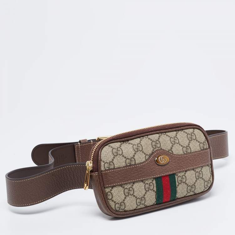 Pre Owned Gucci Beige/Brown GG Supreme Coated Canvas and Leather Ophidia Belt Bag