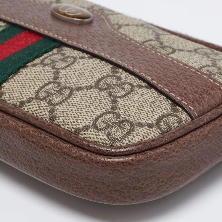 Pre Owned Gucci Beige/Brown GG Supreme Coated Canvas and Leather Ophidia Belt Bag