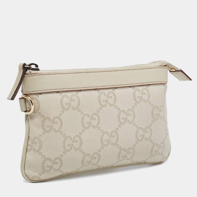 Pre Owned Gucci Light Grey Guccissima Leather Zip Pouch