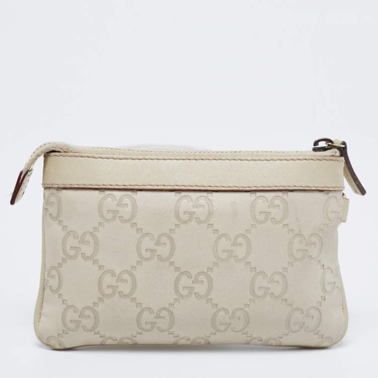 Pre Owned Gucci Light Grey Guccissima Leather Zip Pouch