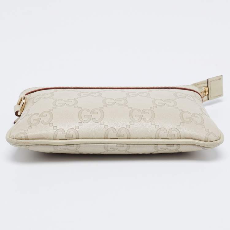 Pre Owned Gucci Light Grey Guccissima Leather Zip Pouch