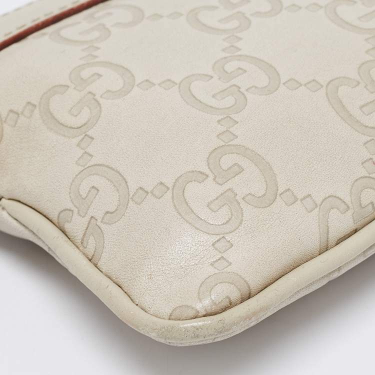 Pre Owned Gucci Light Grey Guccissima Leather Zip Pouch