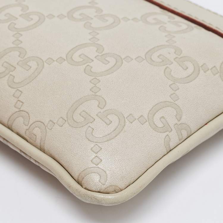 Pre Owned Gucci Light Grey Guccissima Leather Zip Pouch