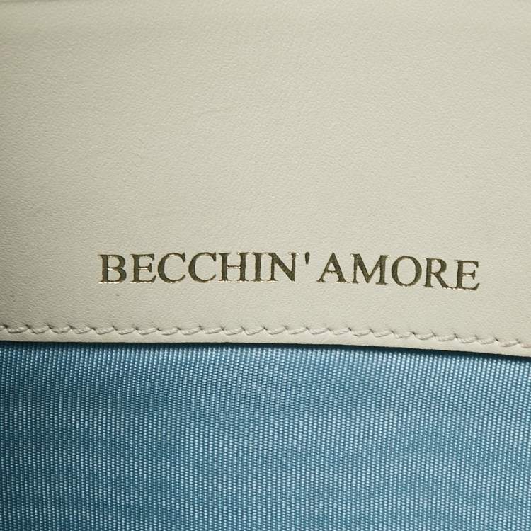 Pre Owned Gucci Off White/Gold Leather 'Guccy' Zip Wristlet Clutch