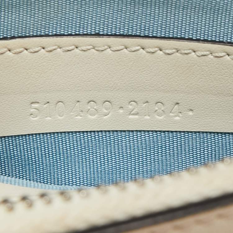 Pre Owned Gucci Off White/Gold Leather 'Guccy' Zip Wristlet Clutch