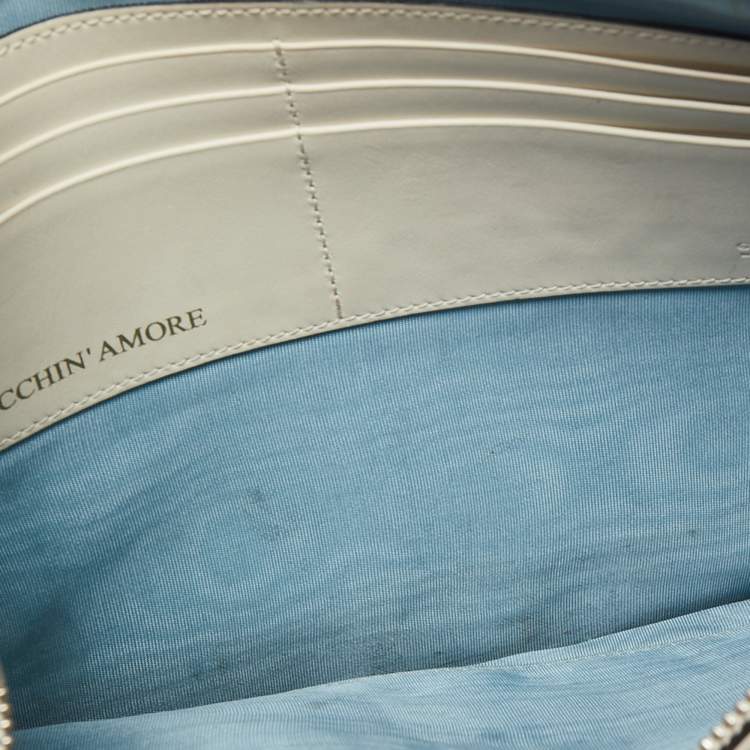 Pre Owned Gucci Off White/Gold Leather 'Guccy' Zip Wristlet Clutch