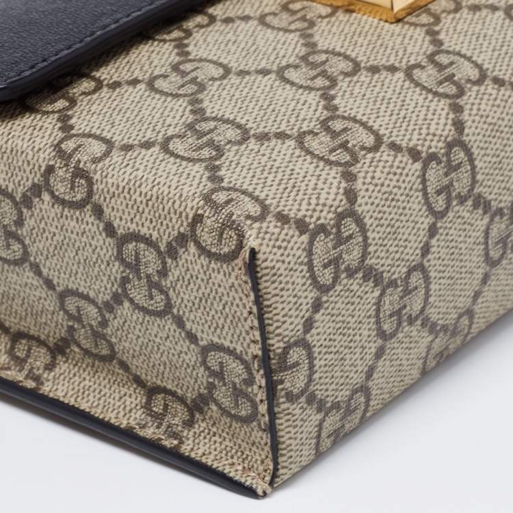 Pre Owned Gucci Beige/Black GG Supreme Canvas and Leather Mini Padlock Top Handle Bag