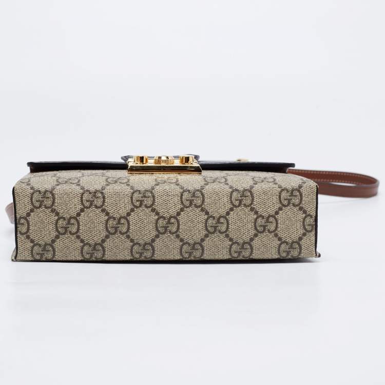 Pre Owned Gucci Beige/Black GG Supreme Canvas and Leather Mini Padlock Top Handle Bag